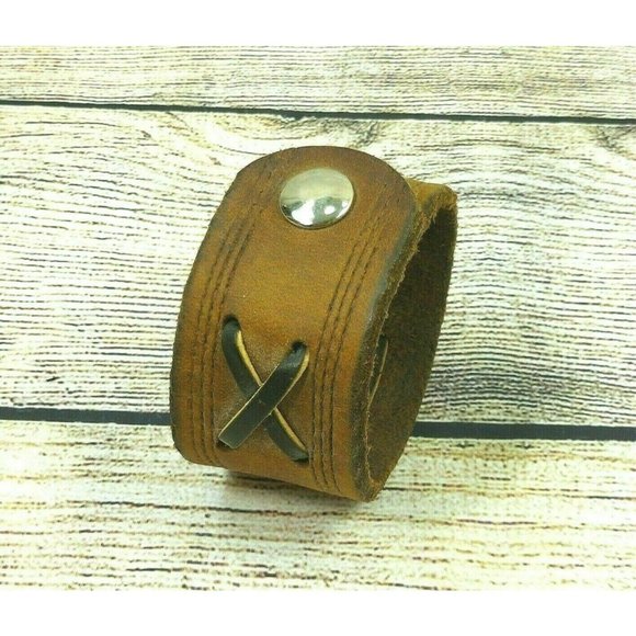 Cuff Leather Bracelet Handmade Boho Wristband Unisex Gift For Men and Women VTG - Picture 4 of 10
